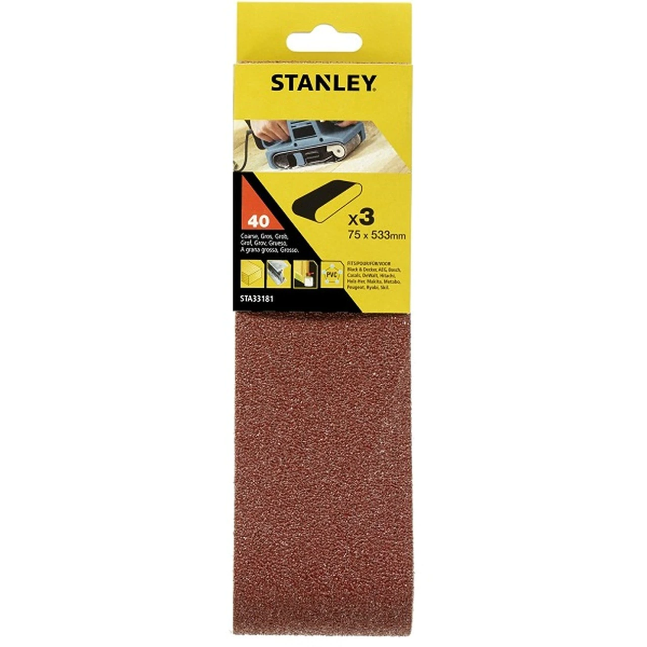 Stanley Sanding Belts - 75 X 533 40G-3Pc