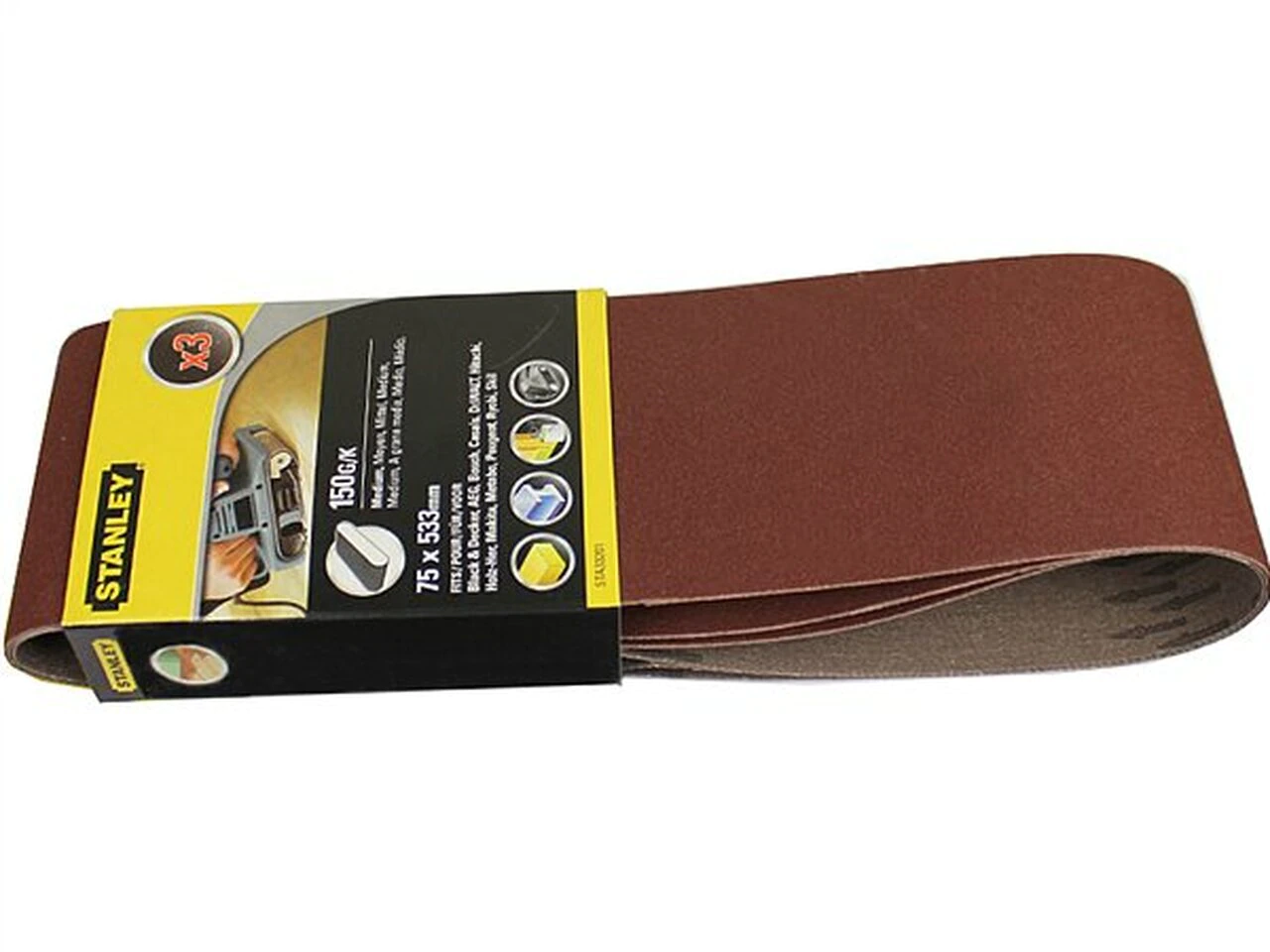 STANLEY SANDING BELTS - 75 x 533 60g 3PC