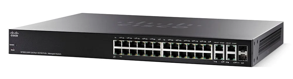 Cisco SF300-24PP 24-port 10/100 PoE+ Managed Switch with Gig Uplinks