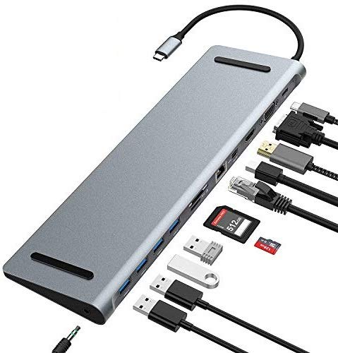 12 in 1 type C HUB 4 USB 3.1 USB C 2 HDMI VGA RJ45 3.5 mm