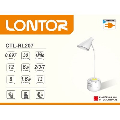Reading Lamp, LONTOR rechargeable LED lamp CTL-RL207 